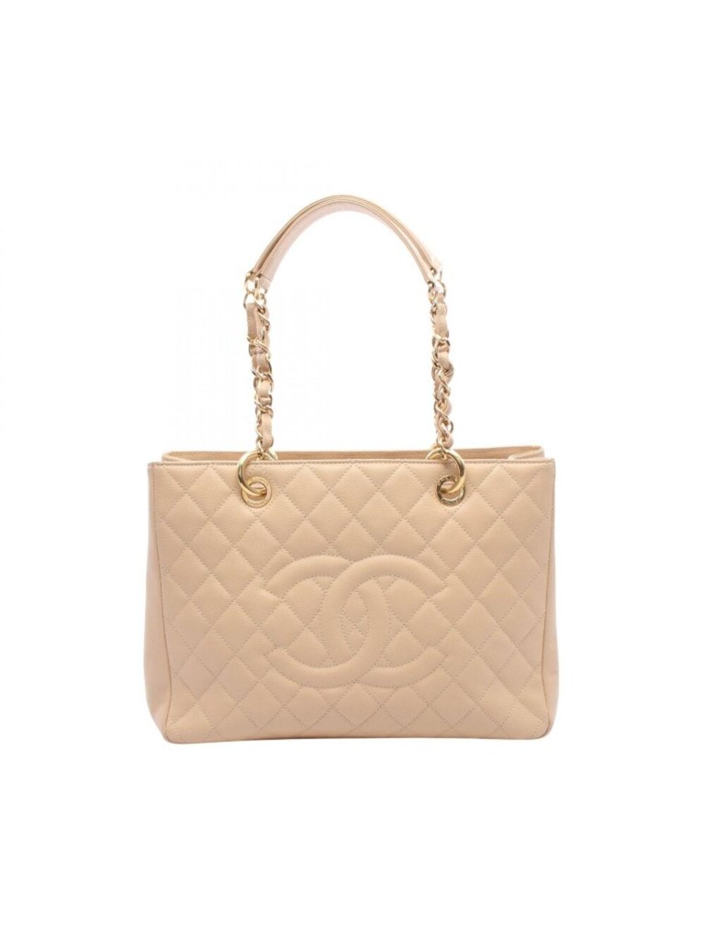 Chanel Tote Quilted Grand Shopping GST Beige Caviar Leather Chain